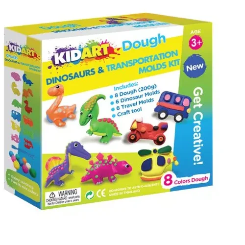 KidArt set plastelina z modeli za dinozavre in vozila - 8 barv