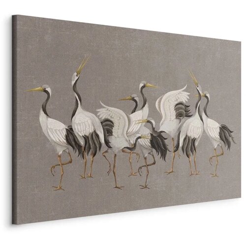  Slika - Crane dance – bright silhouettes of birds against a warm grey background with texture 60x40 Standard Cene