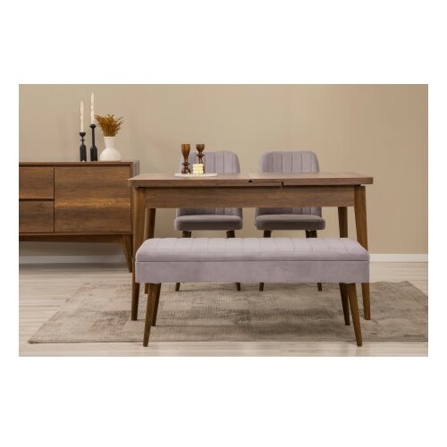 Hanah home vina 02 0701 walnut grey produživi trpezarijski sto, stolice i konzola (5 komada)) Slike