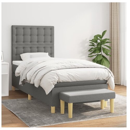  Box spring postelja z vzmetnico temno siva 100x200 cm blago Cene