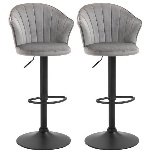 Nesta Barski stoli 2 kosa, vrtljivi z naslonjalom, nastavljiva vi&scaron;ina, sivi žametni videz, brez naslonjal za roke, 51,5x57,5x93&ndash;114,5 cm, (5000493700) Cene