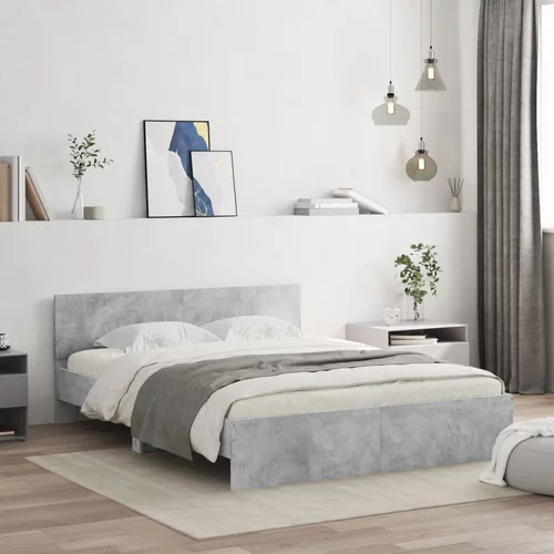 vidaXL Okvir kreveta s uzglavljem boja betona 140x200 cm