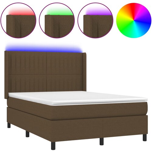 Maison Chic Box spring postelja - Vzmetna postelja z vzmetnico LED temno rjava 140x200cm blago SL21912, (21892405) Cene
