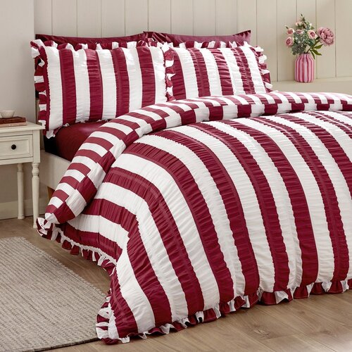 Catherine Lansfield Temno vijolična enojna posteljnina 135x200 cm Seersucker Frill Stripe &amp;ndash; Slike