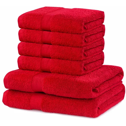 DecoKing set od 2 pamučna crvena velika ručnika i 4 mala ručnika Marina