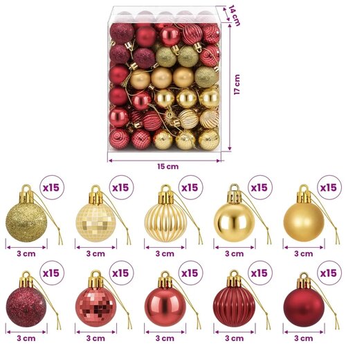  Set božićnih kuglica 150 kom. Zlatna i vinsko crvena 3 cm - Zlatna i vinsko crvena Slike