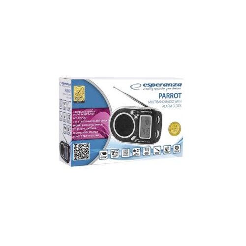 Digitalni radio + alarm + sat ESPERANZA PARROT BLACK, LCD Display, na baterije, ERB101K Slike