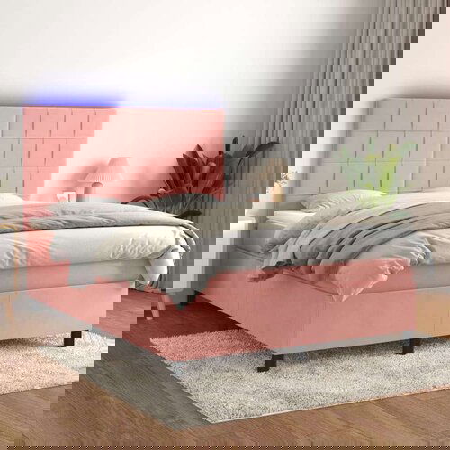  Box spring s madracem LED ružičasti 140x200cm baršunasti Cene