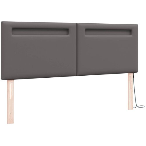  LED glava kreveta Siva 144 cm Lažna koža Slike