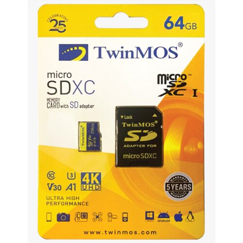 TwinMOS MicroSDXC 64GB TM64MSDXC10V30U3, UHS-3, V30 Slike