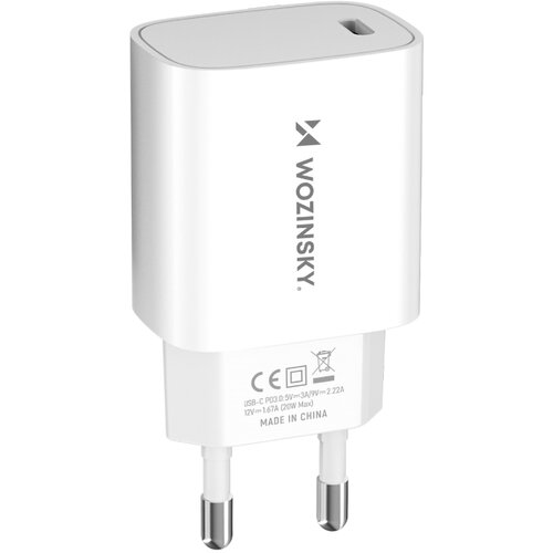 Wozinsky 20W USB-C 100-240V stenski polnilec, bel, (21510595) Cene