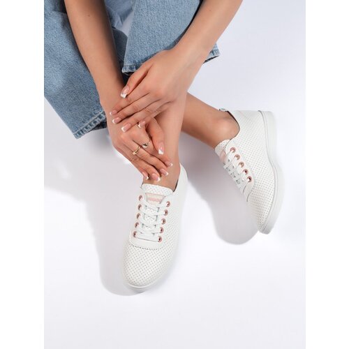 Shelvt Women's classic openwork sneakers white Cene