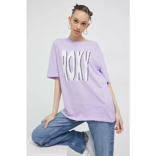 Roxy Bombažna kratka majica vijolična barva