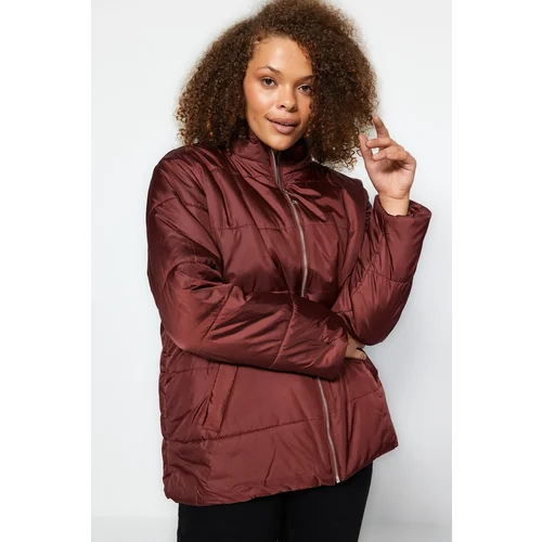 Trendyol Curve Plus Size Winterjacket - Burgundy - Puffer