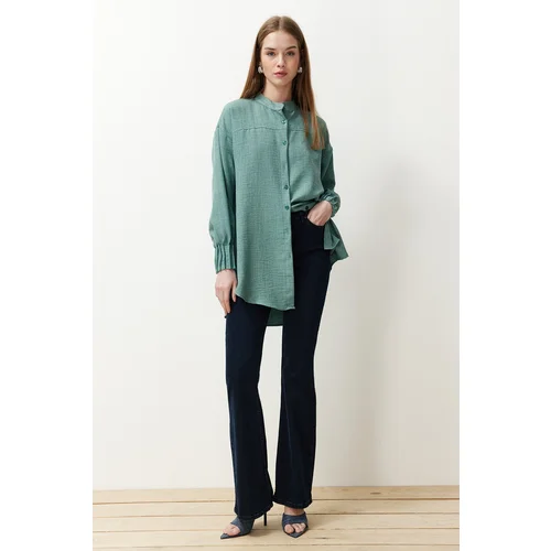 Trendyol Mint Linen Aerobin Oversize Woven Shirt