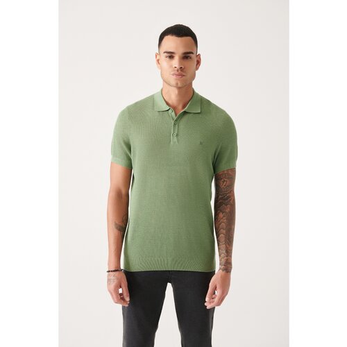 Avva Men&amp;#039;s Water Green Polo Collar Textured Ribbed Standard Fit Regular Fit Knitwear T-shirt Slike
