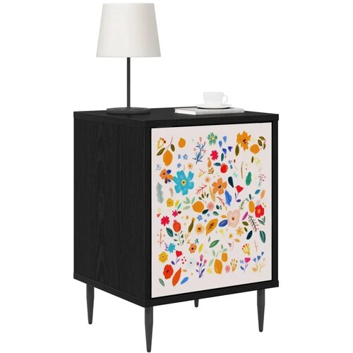  Noćni ormar MAINZ Crni hrast 36 x 33 x 51 cm Konstruirano drvo - Cvjetni uzorak 1 Slike