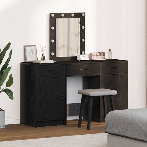 VidaXL Set od 3 Crni hrast MDF Srednji Ogledalo Toaletni stol Slike