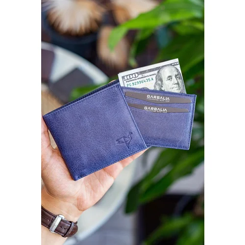 Garbalia Kangaroo Genuine Leather Rfid Blocker Crazy Navy Blue Wallet Card Holder