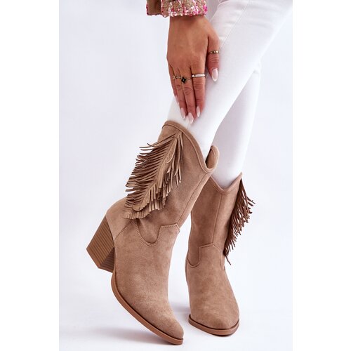Kesi Women&amp;#039;s Low Suede Cowboy Boots Beige Elyse Slike