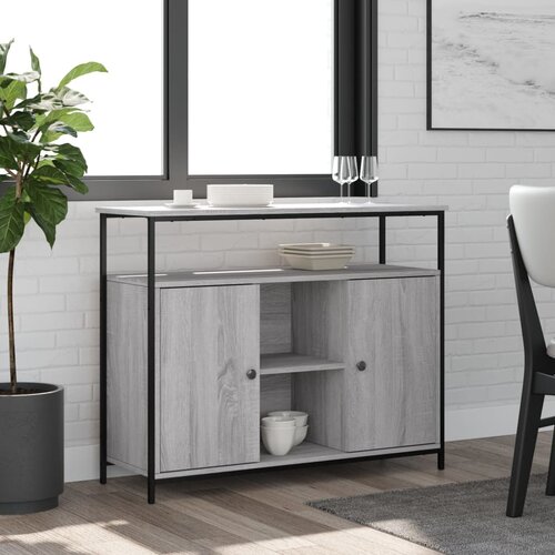 VidaXL Komoda siva boja hrasta 100x35x80 cm od konstruiranog drva Slike