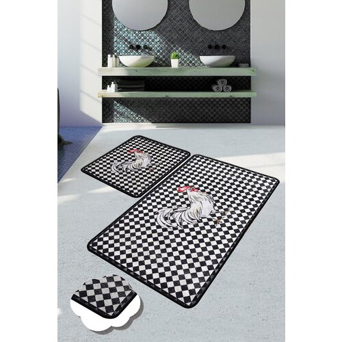  Rooester Djt BlackWhiteRed Bathmat Set (2 Pieces) Cene