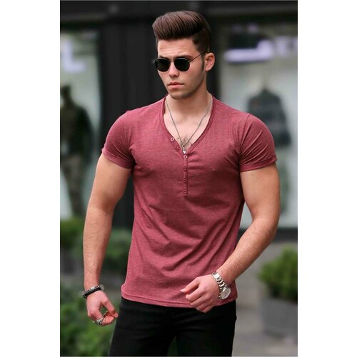 Madmext Basic Burgundy T-Shirt with Buttons 4052 Cene