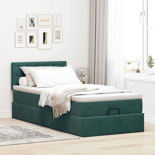 VidaXL okvir kreveta s madraca tamnozeleni 100x200cm bar&amp;scaron;unasti Slike
