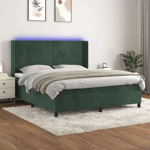  Krevet box spring s madracem LED tamnozeleni 180x200 cm baršun