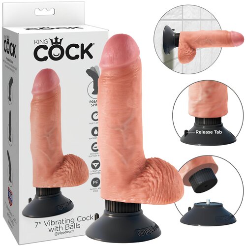 King Cock 7 savitljivi, testikularni, vakuumski vibrator (18 cm) - prirodan Cene