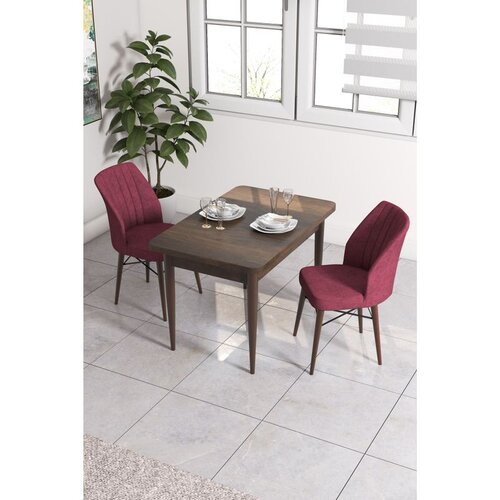 Hanah home trpezarijski set Arp, sto i 2 stolice, ploča u dekoru drveta Baroque, bordo tkanina Babyface Cene