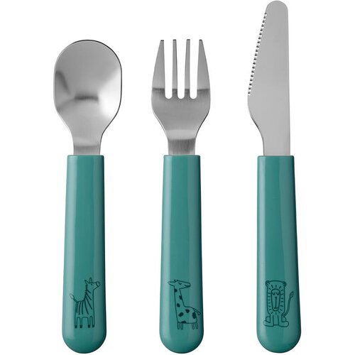 Mepal Turkizen/srebrn otroški jedilni pribor iz nerjavečega jekla 3 ks Deep turquoise – Cene