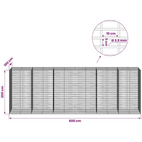  Gabion s žicom debljine 3,5 mm i mrežom 5x10 cm 600x100x200 cm Slike