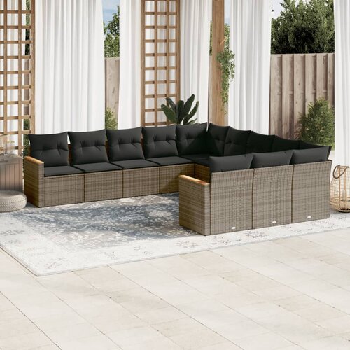 vidaXL 11-dijelni set vrtnih sofa od poliratana s jastucima sivi Cijene