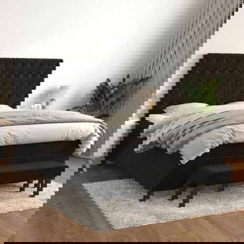 VidaXL Krevet s oprugama i madracem crni 140x200 cm bar&amp;scaron;unasti Slike