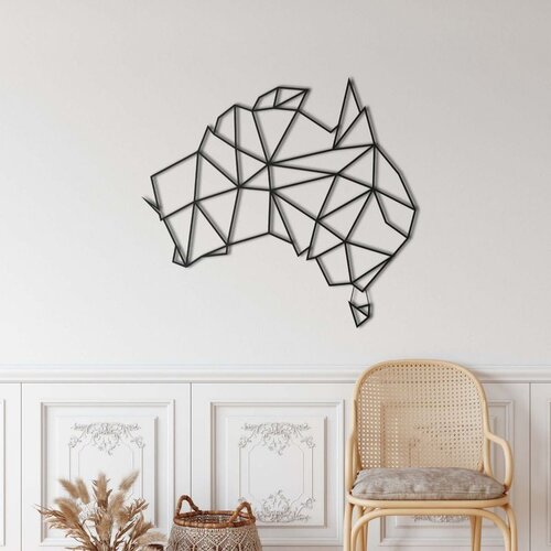 Wallxpert metalni zidni ukras 5294, geometrijska mapa Australije, 75 x 58 cm, crni Cene