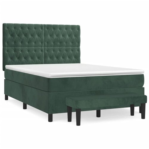 vidaXL Box spring postelja z vzmetnico temno zelena 140x200 cm žamet, (20900095) Cene