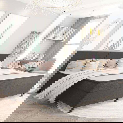  Boxspring postelja temno siva iz blaga 200x200 cm, (20644072) Slike