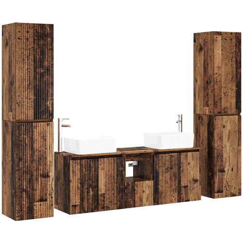  Set namje&amp;scaron;taja za kupaonicu 5 kom. Staro drvo Smeđa 33 x 34.5 x 160 cm Slike