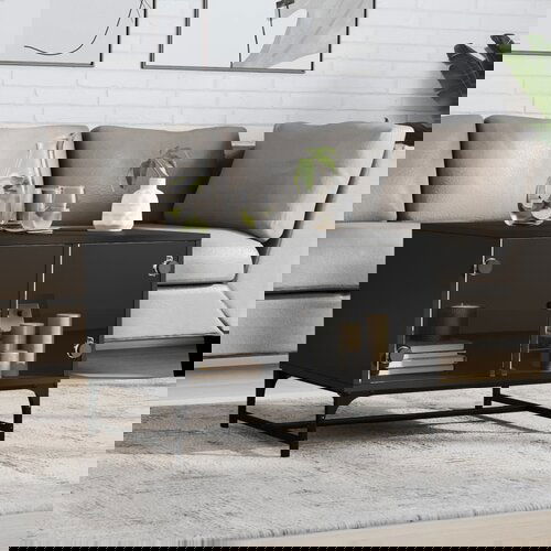 VidaXL Stolić za kavu sa staklenim vratima crni 68 5 x 50 x 50 cm Slike