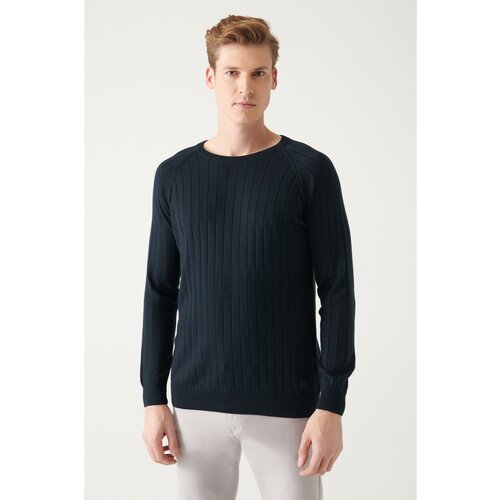 Avva Men's Navy Blue Crew Neck Jacquard Slim Fit Slim Fit Knitwear Sweater Slike