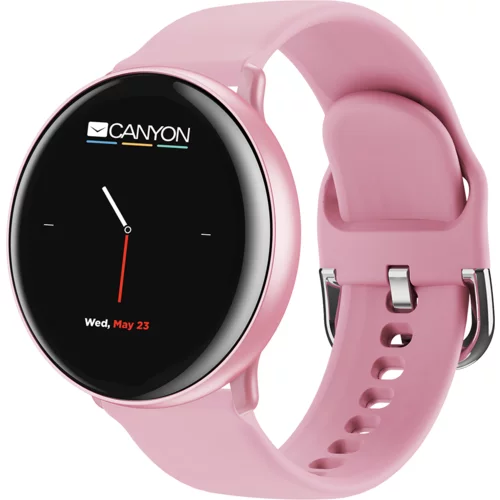 Canyon Marzipan SW-75 Smart watch, 1.22inches IPS full touch screen, aluminium+plastic body,IP68 waterproof, multi-sport mode with swimming mode, compatibility with iOS and android,Pink with extra pink leather belt, Host: 41.5x11.6mm, Strap: 240x20mm, 20.