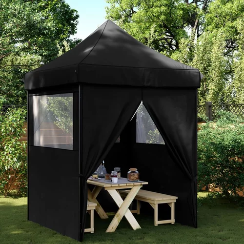 Sklopivi prigodni šator za zabave s 4 bočna zida crni