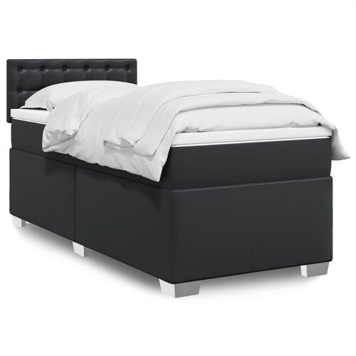 VidaXL Box spring postelja z vzmetnico črna 90x200 cm umetno usnje Slike