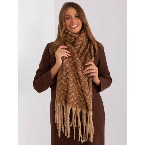 Fashion Hunters Camel and brown patterned scarf with fringe