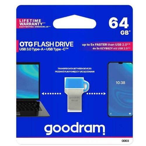 Goodram usb ključ 3.0, 64 gb, usb-a in usb-c, modra Slike