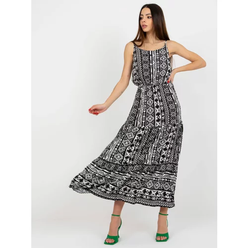 Fashion Hunters sUBLEVEL black patterned maxi dress with frills