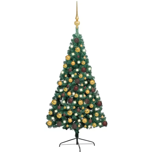  Umjetna polovica božićnog drvca LED s kuglicama zelena 180 cm