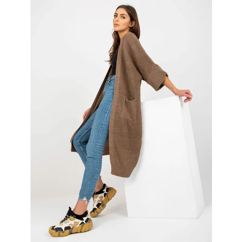 Fashion Hunters OCH BELLA brown long cardigan with wide sleeves