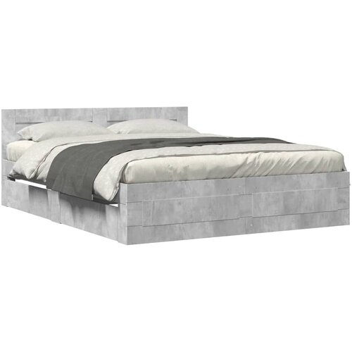 Maison Chic Posteljni okvir - Dvoposteljna postelja - Zakonska postelja z vzglavjem betonsko siv 160x200 cm inž. les, (21695602) Slike